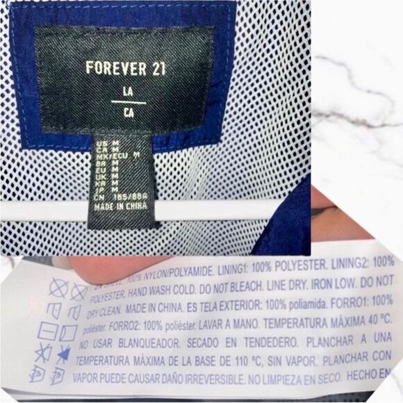 Forever 21 Navy Blue White Full Zip Jacket Size M EUC - Picture 11 of 16